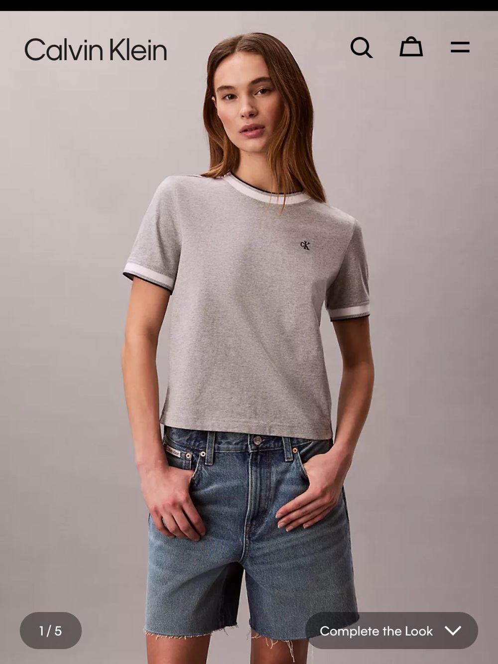 Calvin Klein Gray Short Sleeve Ringer Tee with Contrast Trim